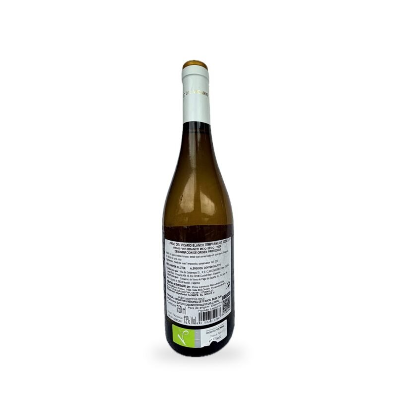 Contrarrótulo do vinho branco espanhol Pago del Vicario Blanco de Tempranillo 2024