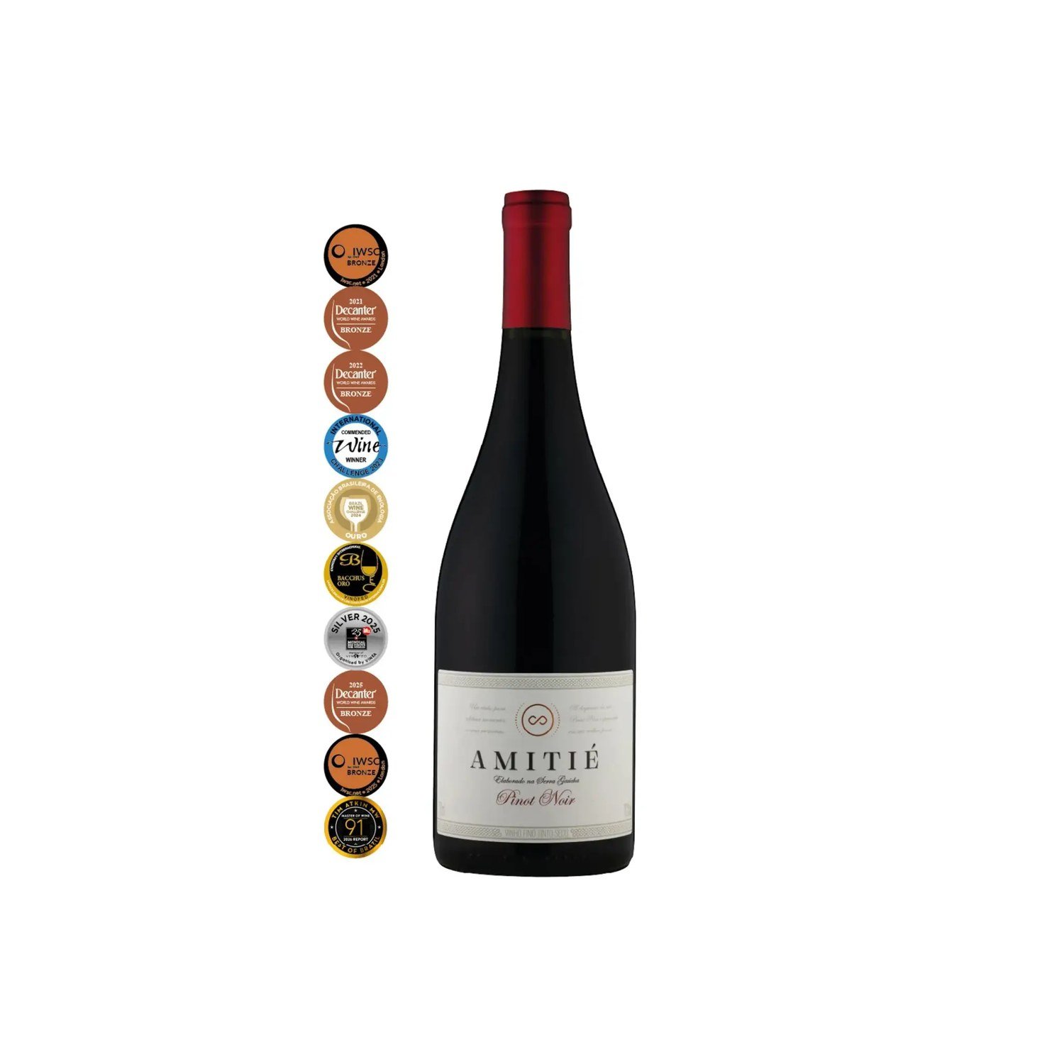 Garrafa do vinho tinto Amitié Pinot Noir, da Serra Gaúcha