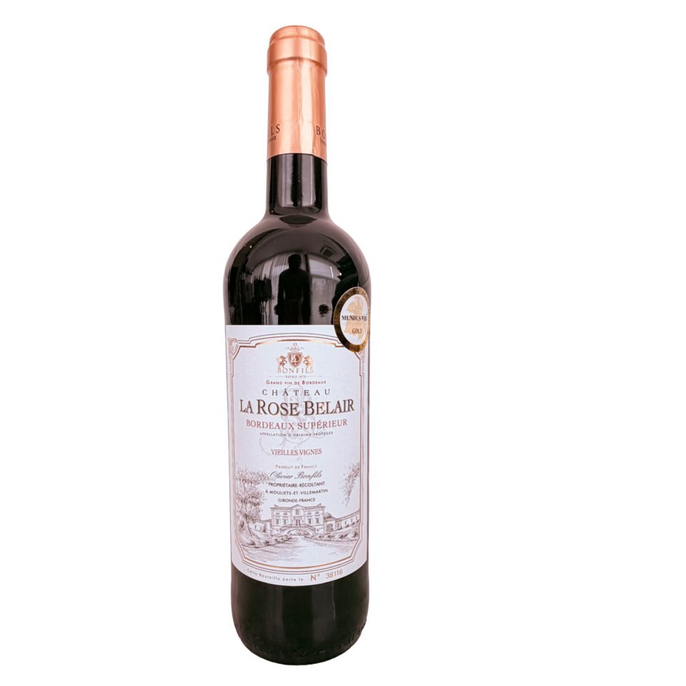 Garrafa de vinho tinto francês Château La Rose Belair Bordeaux Supérieur