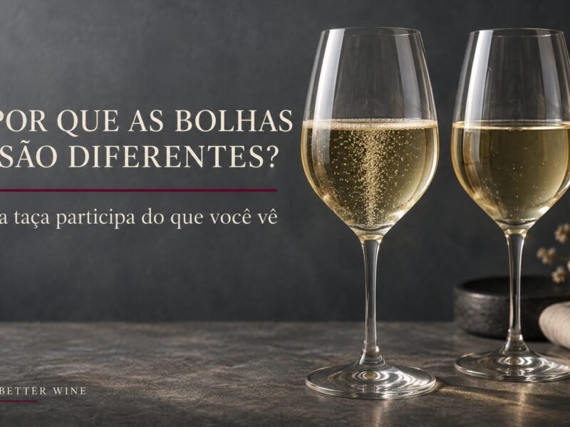 Duas taças de espumante, uma com mais bolhas visíveis, com o título “Por que as bolhas são diferentes?”.